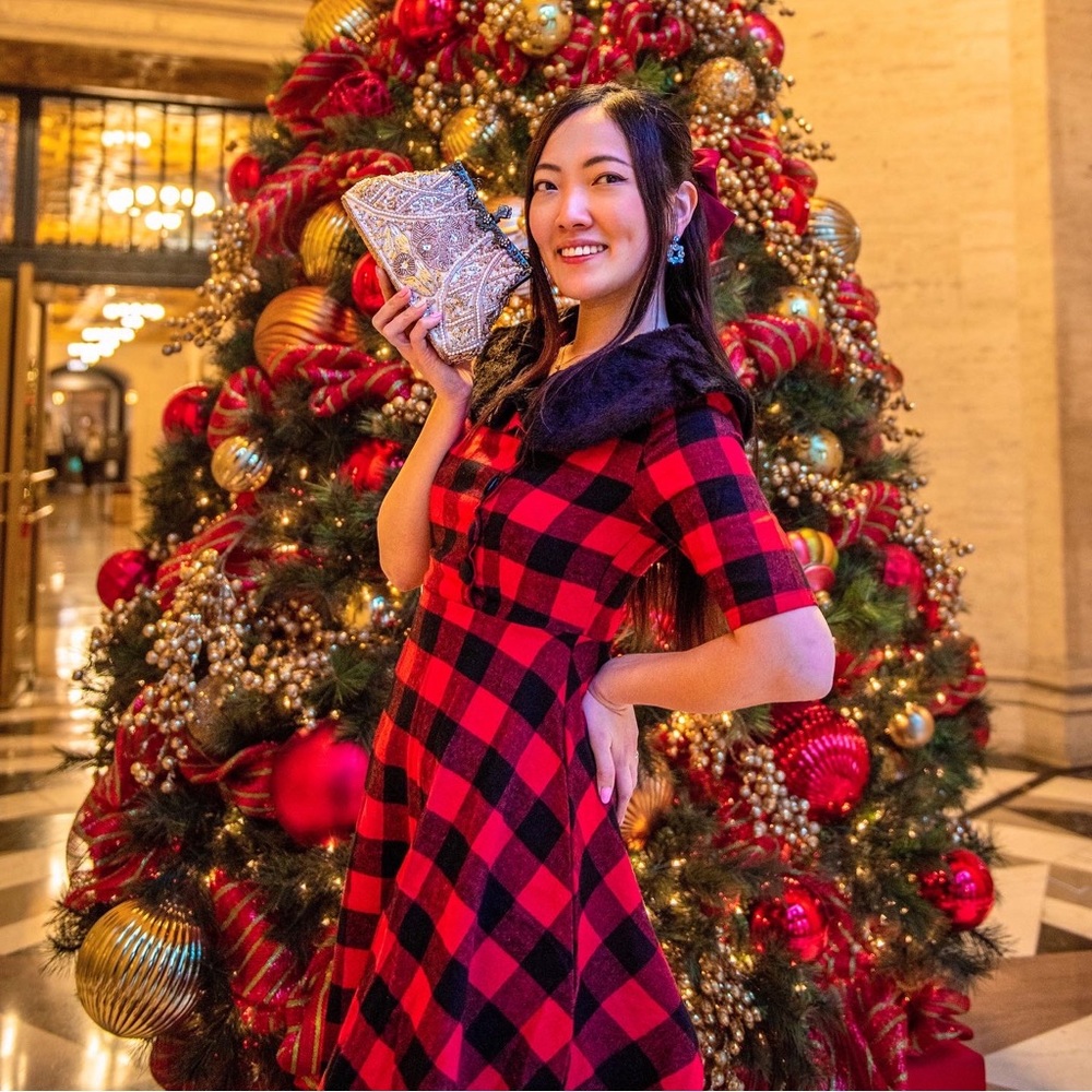 Red Plaid Short Sleeves Vintage Swing Dress